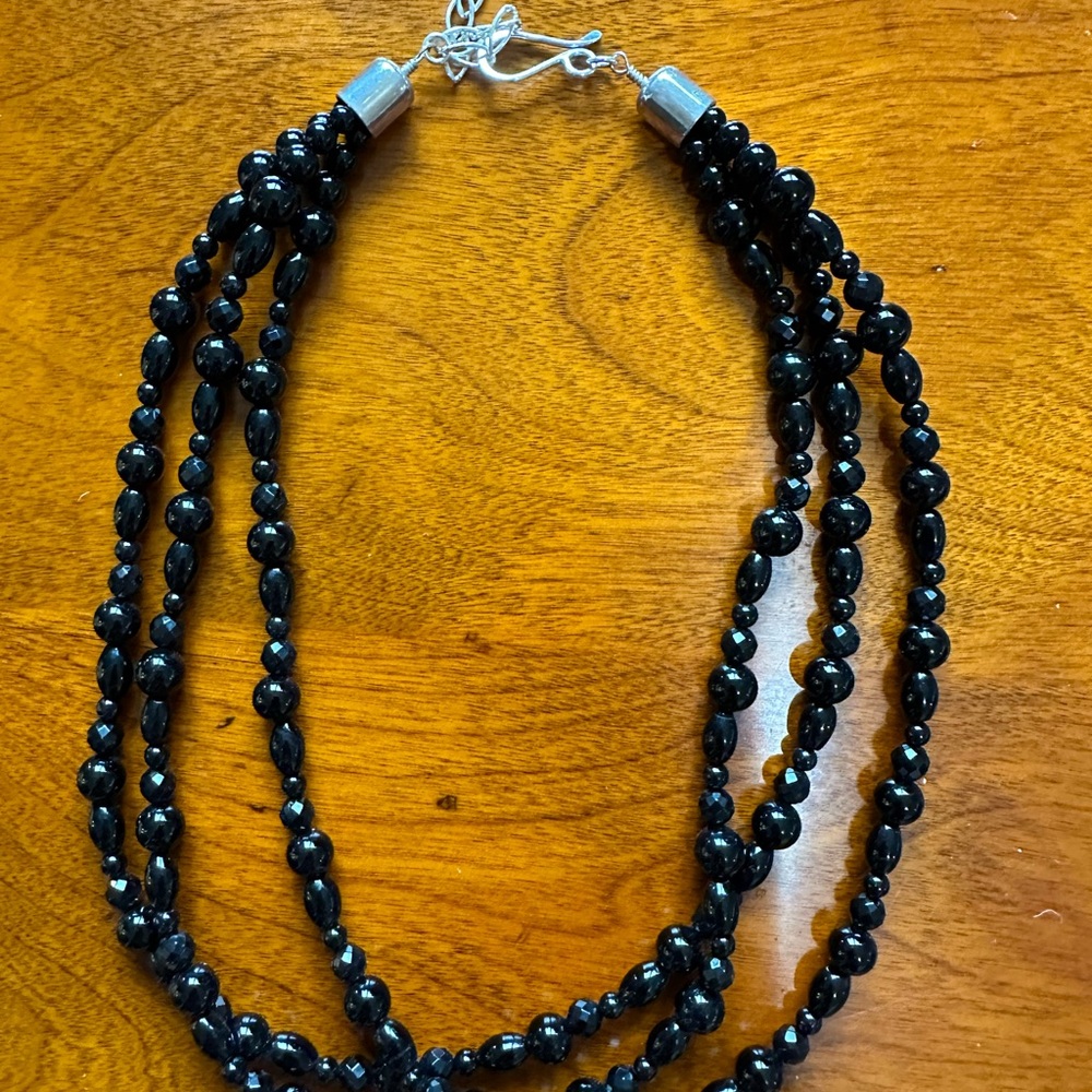 DTR Jay King Sterling Onyx triple strand necklace